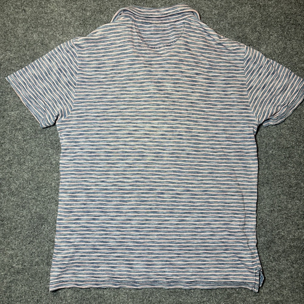 Faherty Polo Shirt Mens Medium Pink Blue Striped Short Sleeve Cotton - Picture 7 of 7